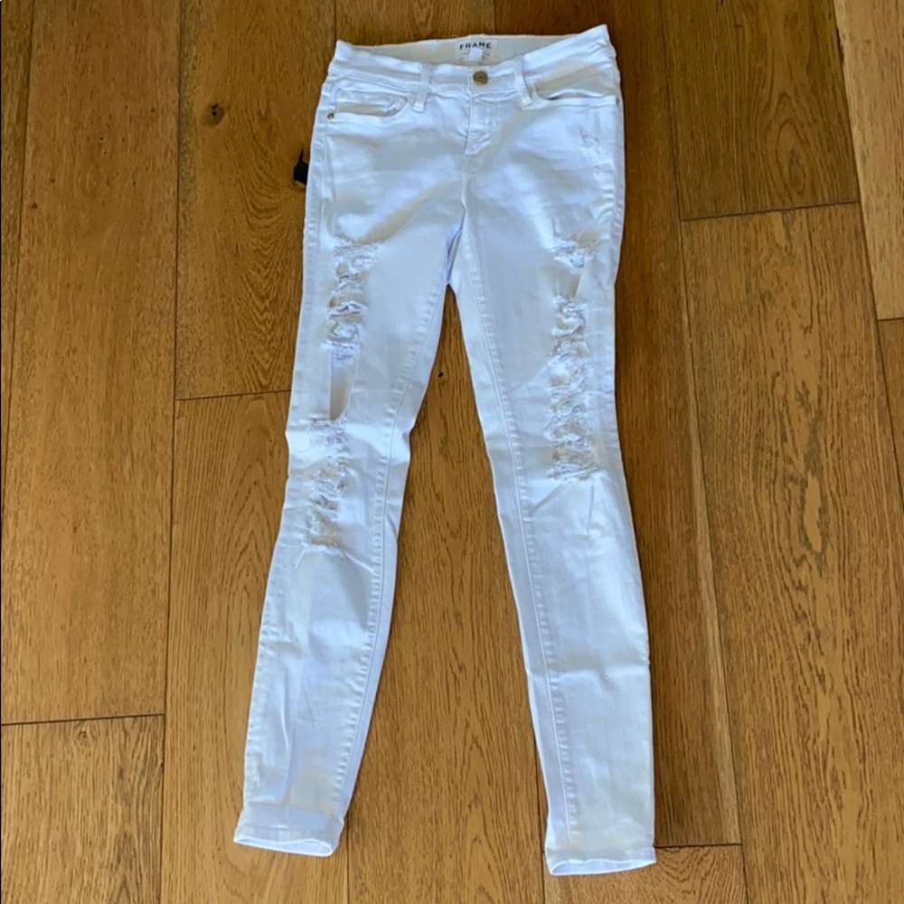 White frame ripped jeans